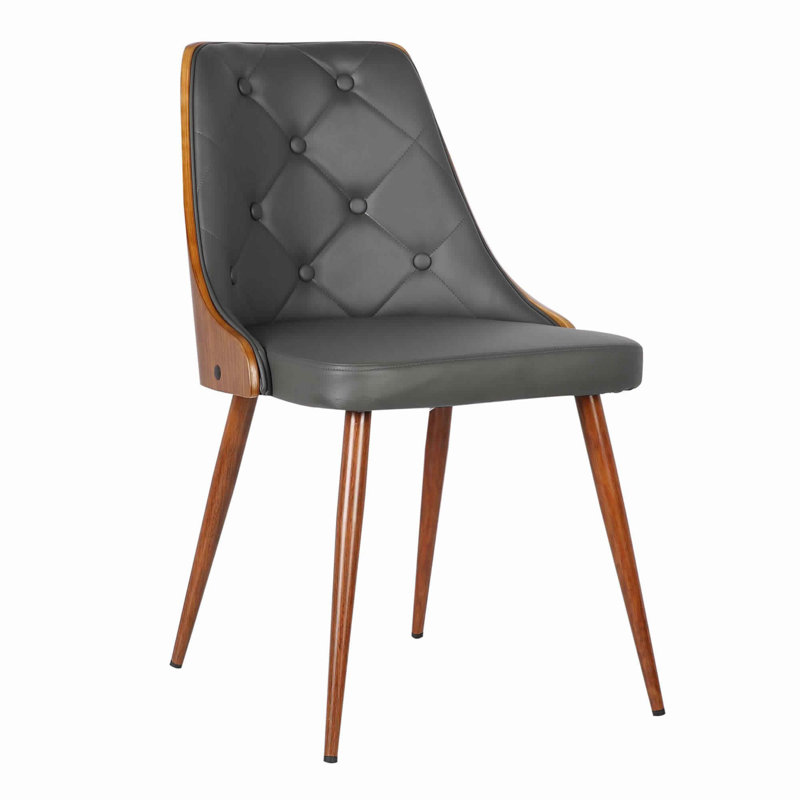 Chaise de salle à manger capitonnée Winship Mid-Century en similicuir et bois de noyer, Similicuir gris