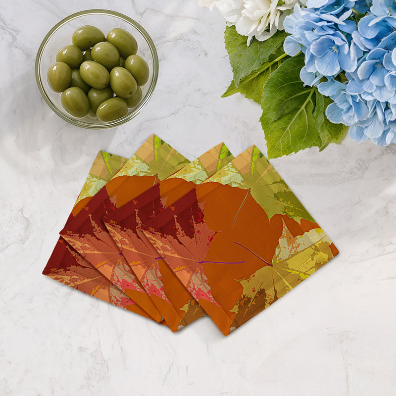 Autumn Leaves Cotton Sateen Cocktail Napkins, Rust