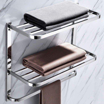 Étagère de salle de bain à 3 niveaux avec porte-serviettes, support mural en acier inoxydable