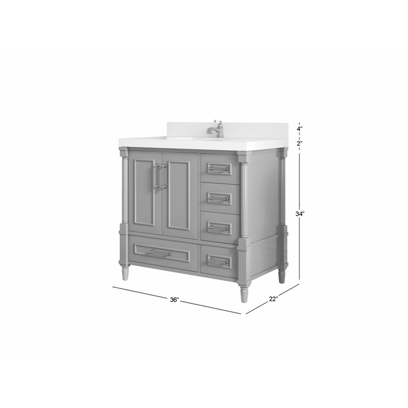 Meuble-lavabo simple 36 po avec comptoir en quartz Aberdeen, Calacatta Laza