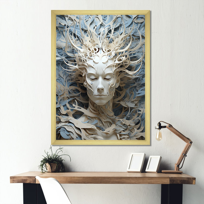Mythique créature extraterrestre, peinture I, Cadre doré simple, H 32 po x l 24 po x P 1 po