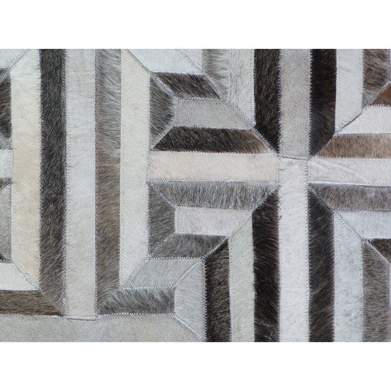 Natural Hide Cowhide Geometric Area Rug, Rectangle 9' x 12'