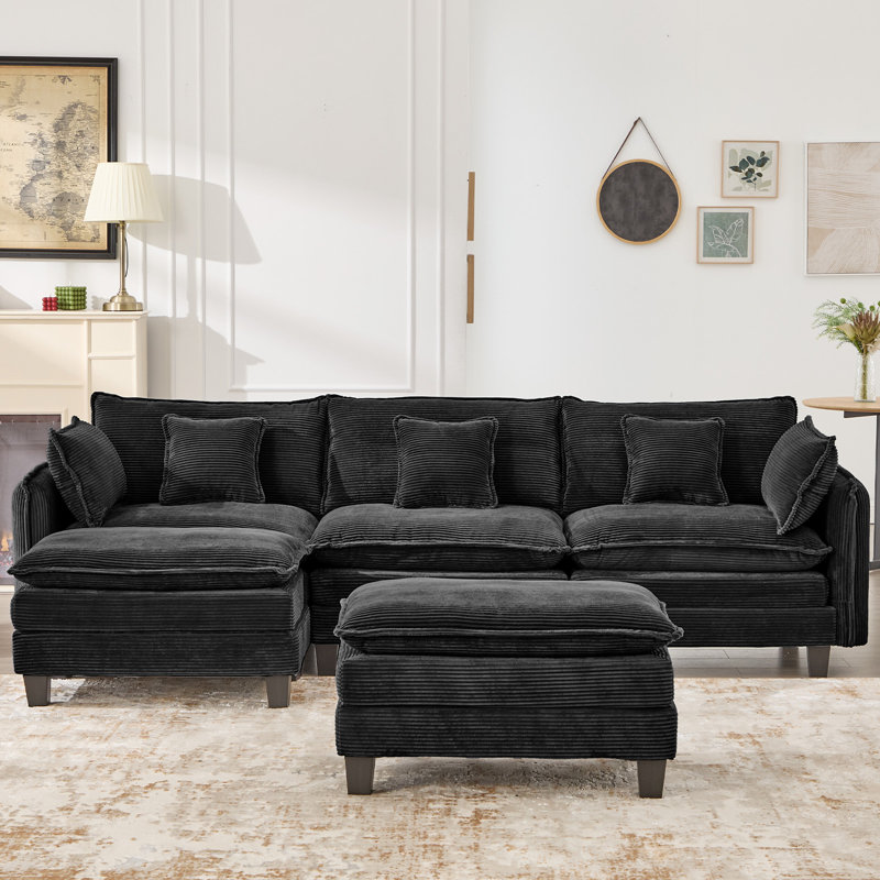Canapé modulaire confortable en forme de U de 116 po avec deux repose-pieds en forme de U avec deux repose-pieds, Black