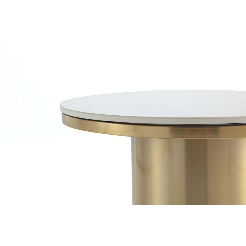 Glenn 2-Piece Modern Glam Stainless Steel Living Room Table Set with Sintered Stone Top Coffee Table and End Table in Gold