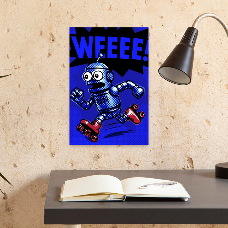 Roller Skating Robot Classic Energetic Playful Wall Art Print 1 Piece Wrapped Canvas Wall Art, 45.72cm H x 30.48cm W