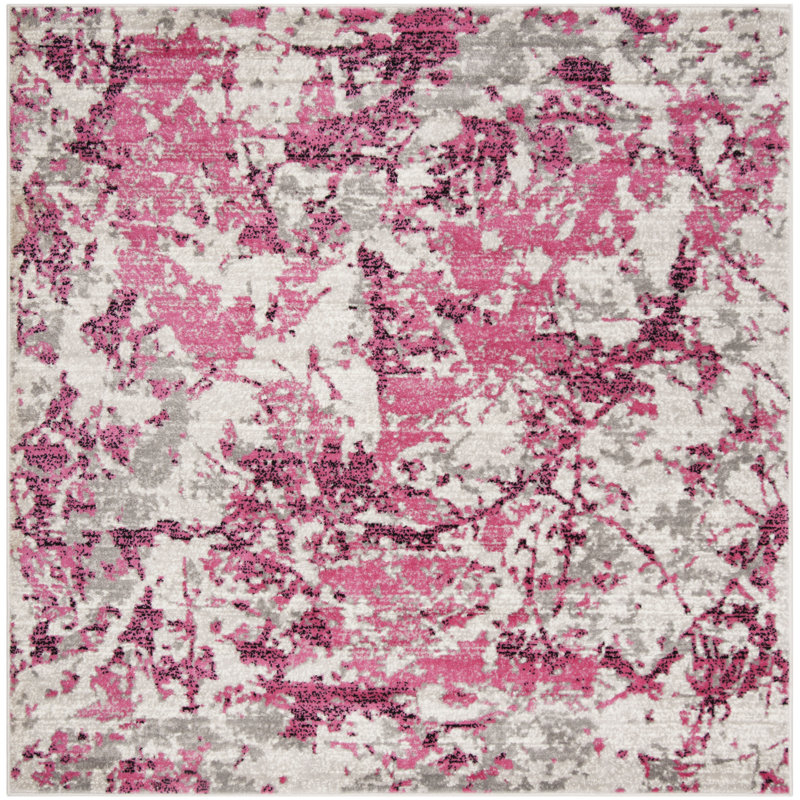Tapis abstrait rose / ivoire Strasser, Carré 6 pi 7 po