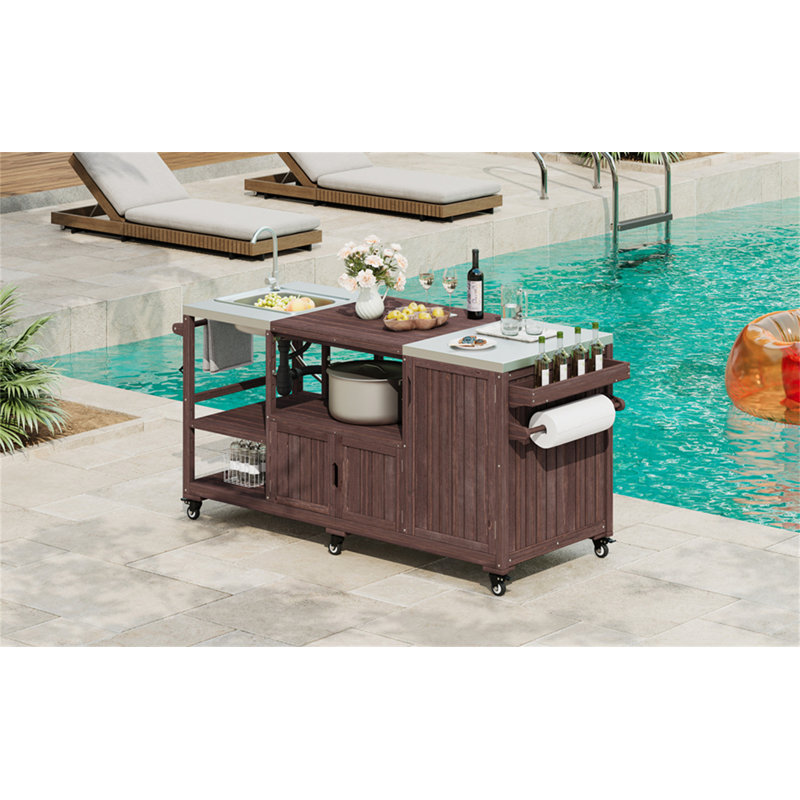 Îlot de cuisine avec évier 75,4 ", Brun
