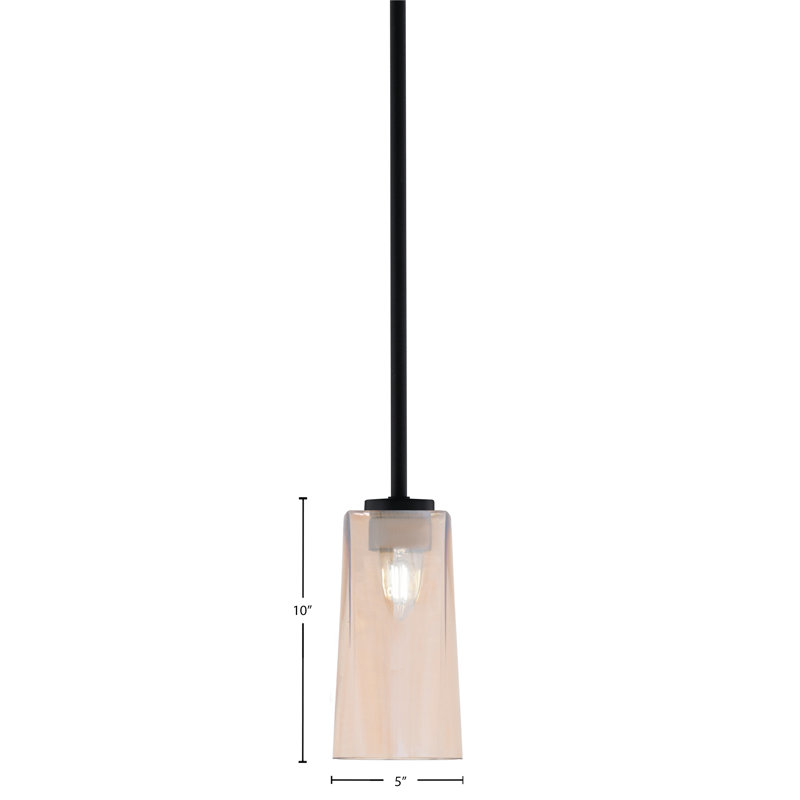 Mini suspension Nicomedes Stem présentée en finition noir mat avec verre ambré dégradé de 12,7 cm (L) x 24,8 cm (H).