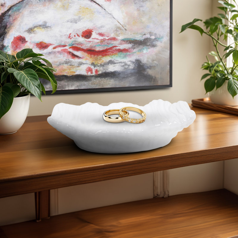 Plateau ondulé en céramique blanc brillant Pentwortham