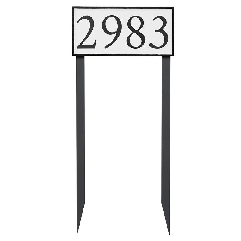 Plaque d'adresse pour pelouse sur 1 ligne, Blanc, Noir