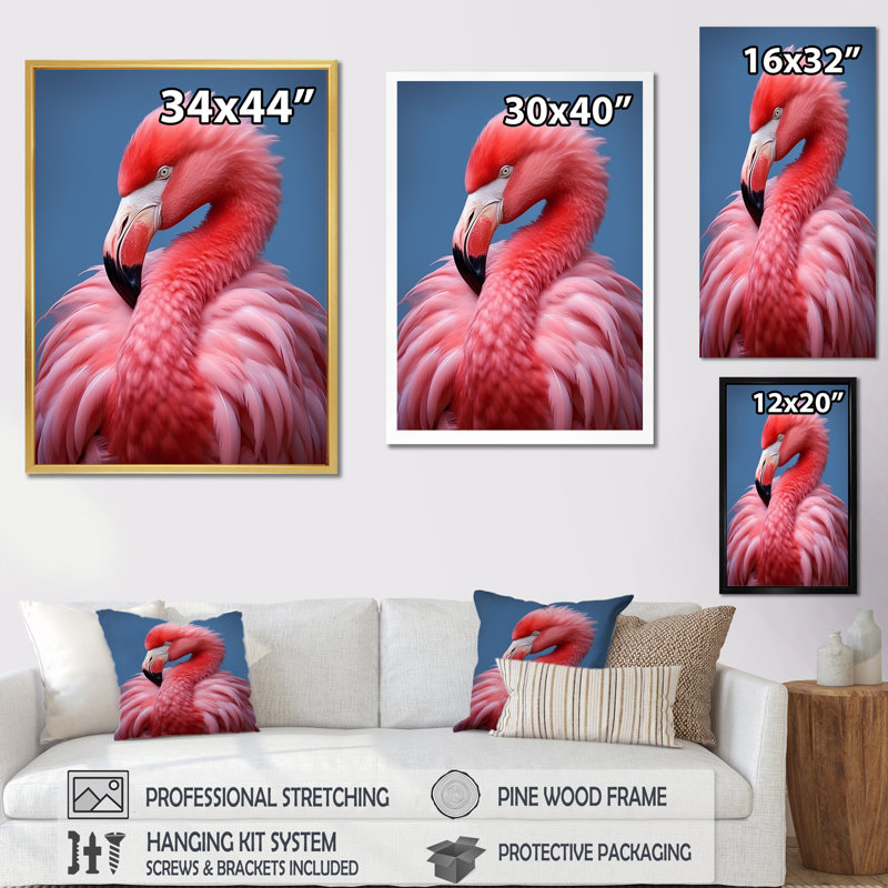 «Pink Flamingo Haven I», reproduction d'art sur toile, Cadre flottant blanc, H 32 po x l 24 po x P 1 po