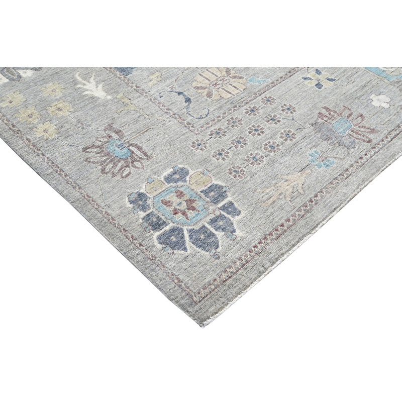 Hand Knotted Wool Area Rug in Silver