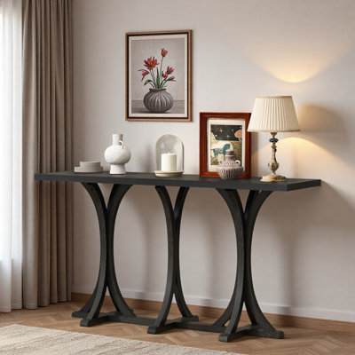 Wooden Console Table With Oak Veneer Top And Slender Curved Legs