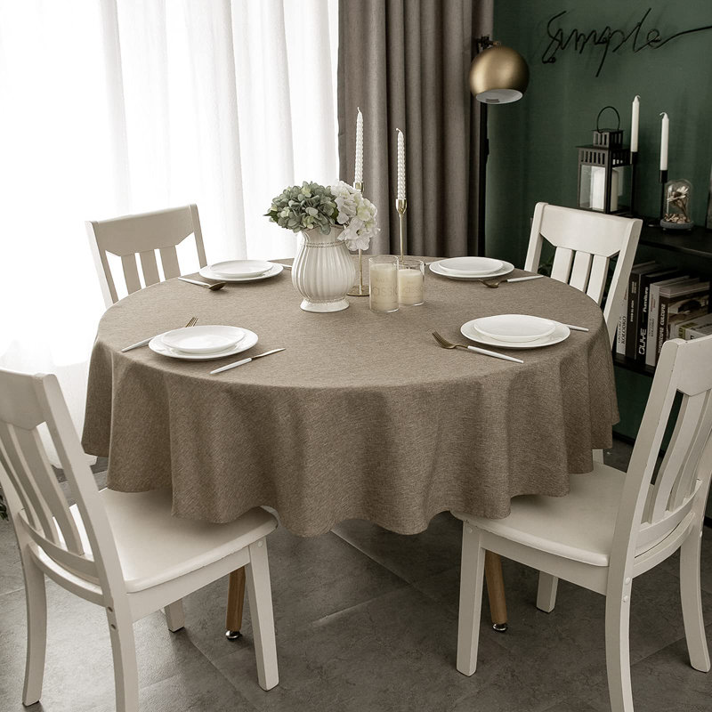 180cm Round Faux Linen Tablecloth, Water-Resistant, Spill-Proof, Wipeable Polyester for Dining & Buffet, Dark Linen