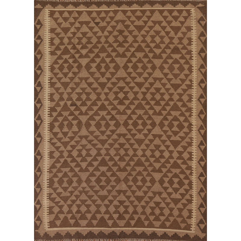 Brown Kilim Reversible Wool Area Rug 5x7