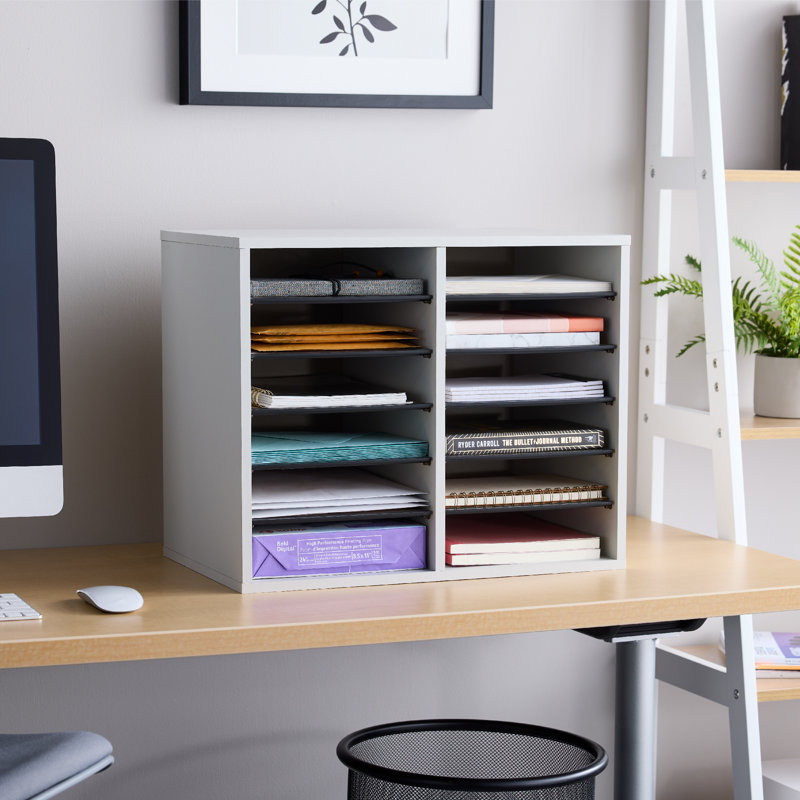 Organisateur de documents en bois à compartiment réglable (bureau), gris