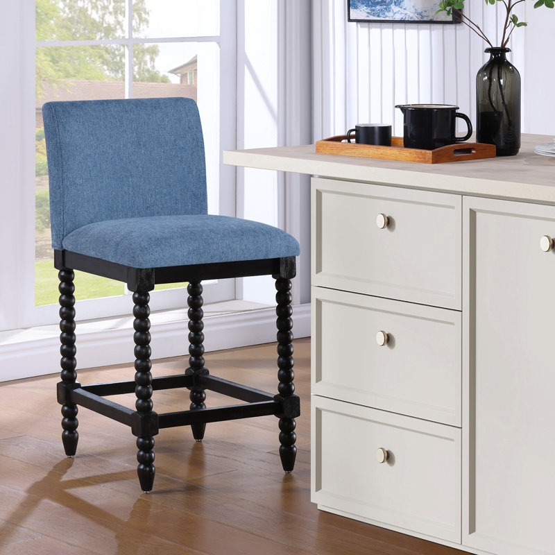 Tabouret de comptoir Carollyn, Chenille - bleu, Noir