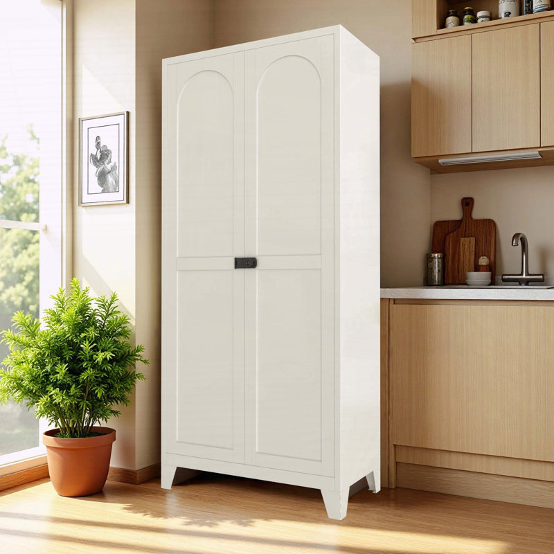 Armoire de rangement 71 po à 2 portes en acier avec serrure et tablettes réglables - beige