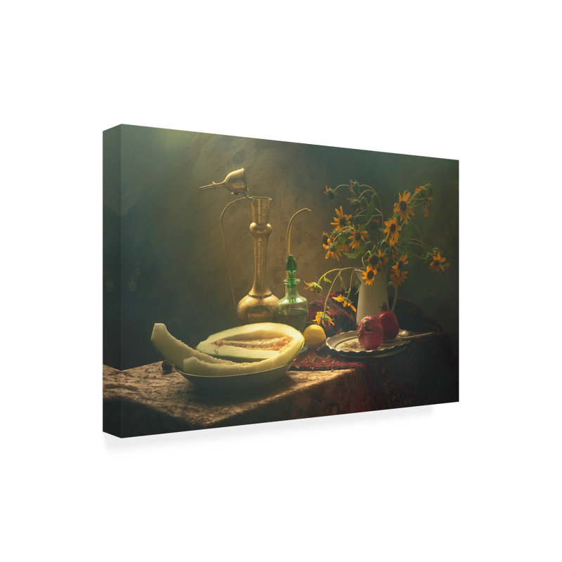 Art sur toile, nature morte avec melon, H 12 po x l 19 po