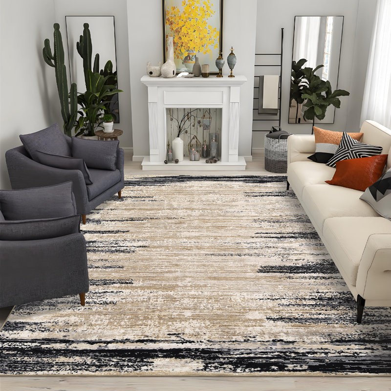 Area Rugs 9x12 Living Room Rug Modern Abstract Rug Machine Washable Large Soft Carpet Bedroom Non Slip Stain Resistant Mat for Farmhouse Nursery Home Office, Black