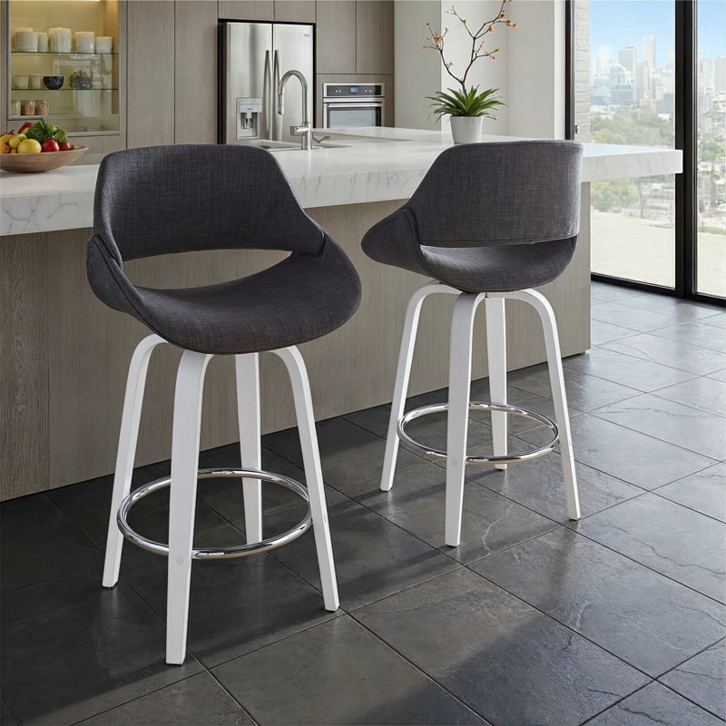 Ensemble de 2 tabourets de comptoir à hauteur fixe Fabrico, Blanc/chrome, Gris anthracite, Counter Stool (26" Seat Height)