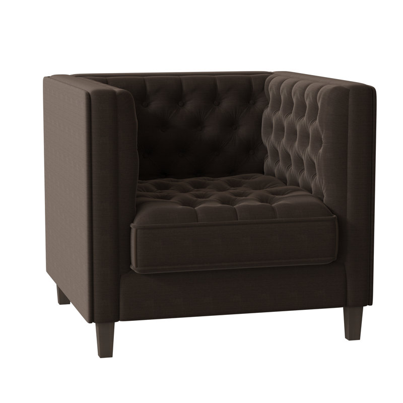 Jess Tufted Armchair, Metrolinen Graphite, Brown Mahogany