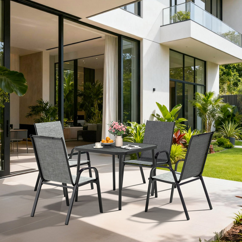 4-Person Patio Dining Set, PVC-coated polyester Stackable Chairs And Square Table With Umbrella Hole