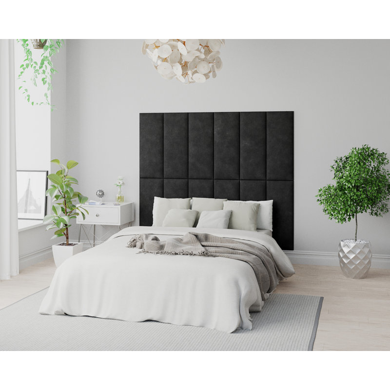 Kanchan 30 cm x 75 cm Peel and Stick Upholstered Wall Paneling in Charcoal, Dark Charcoal