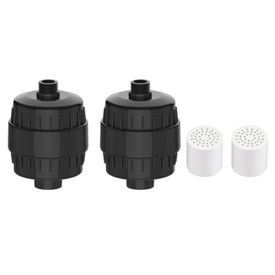 Lot de 2 filtres à eau de douche en ABS, filtre haute efficacité pour eau dure avec cartouche de rechange, élimine les impuretés pour le soin de la peau et des cheveux, finitions chromées argentées et noires pour accessoires de salle de bain