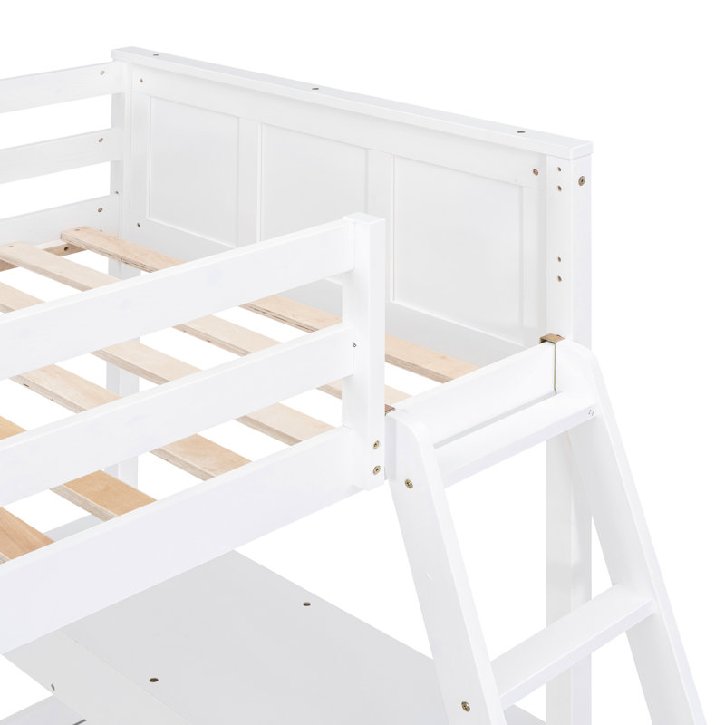 Lit simple superposé au-dessus d'un lit double avec bureau en blanc - Fabrication de chambre en bois de pin, Blanc