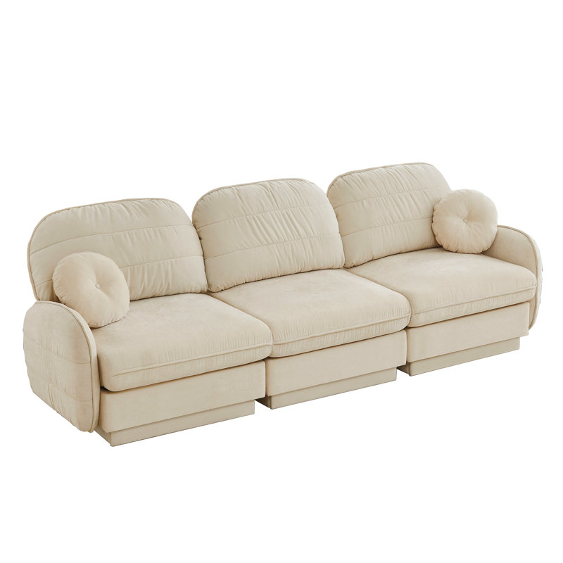 Canapé 105 po en chenille de 105 po, coussins ronds et coussins de dossier matelassés exquis, pieds de cadre de base encastrés, assise ergonomique, assemblage facile, canapé à assise profonde