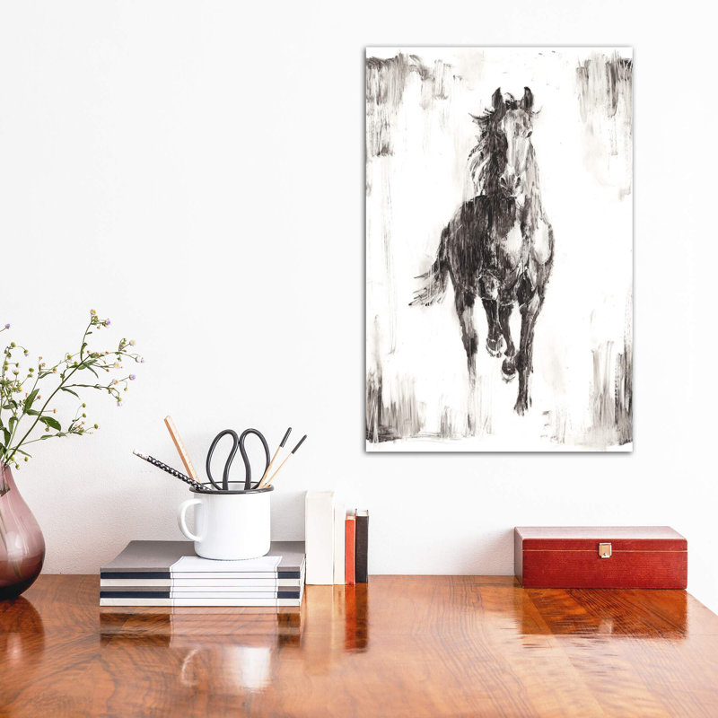 Rustic Black Stallion I by Ethan Harper - Wrapped Canvas Painting, 45.72cm H x 30.48cm W x 1.91cm D