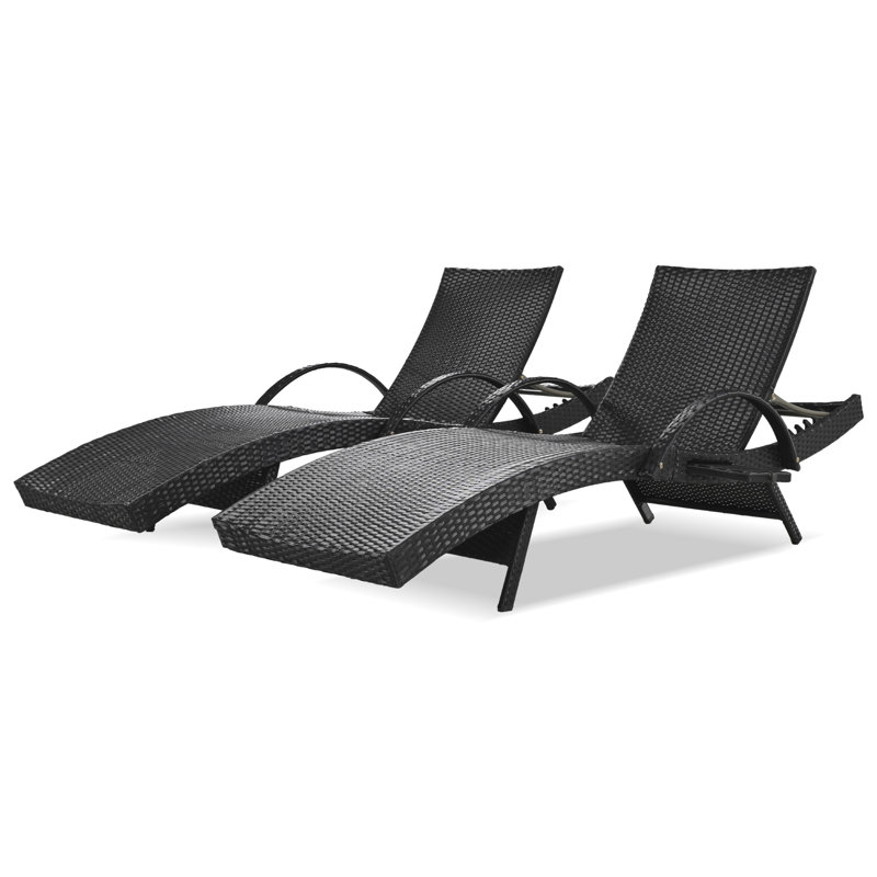 K&K 80'' Outdoor Wicker Chaise Lounge Chairs Set Of 2, Black