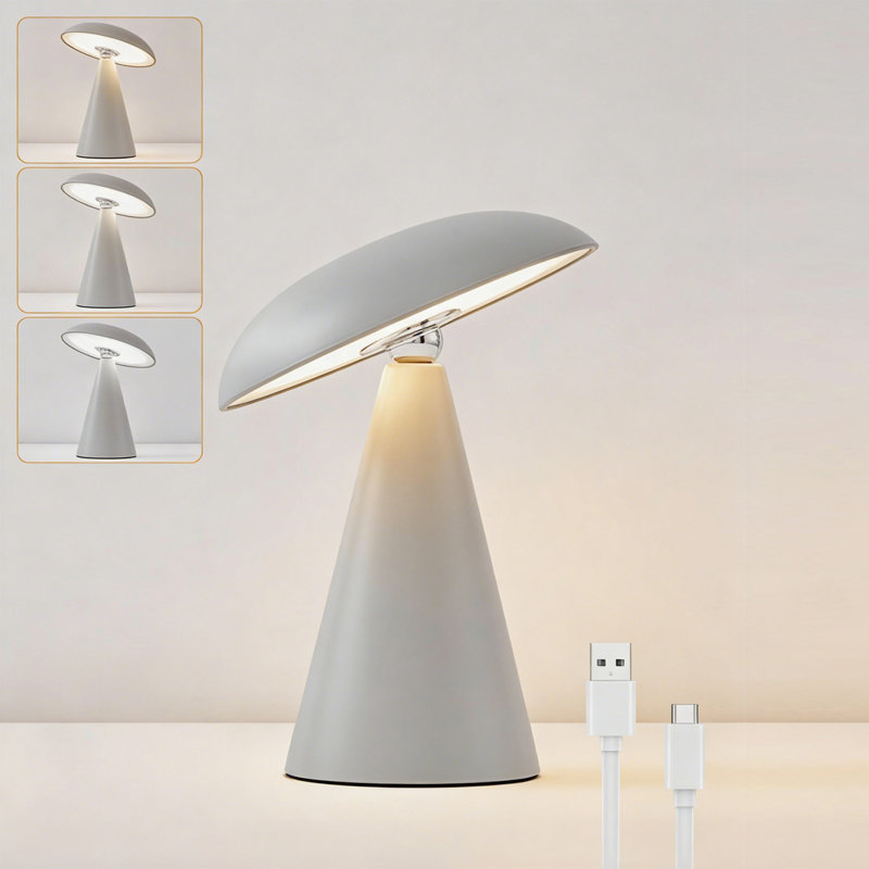 Rechargeable Bedside Table Lamp, Portable LED, Grey