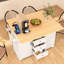 Îlot de cuisine 55,7 po avec 2 abattants, 5 roulettes, prise de courant, table de rangement pliante, 3 tiroirs, 5 mouvements blancs, douille, porte-serviettes,-179789279