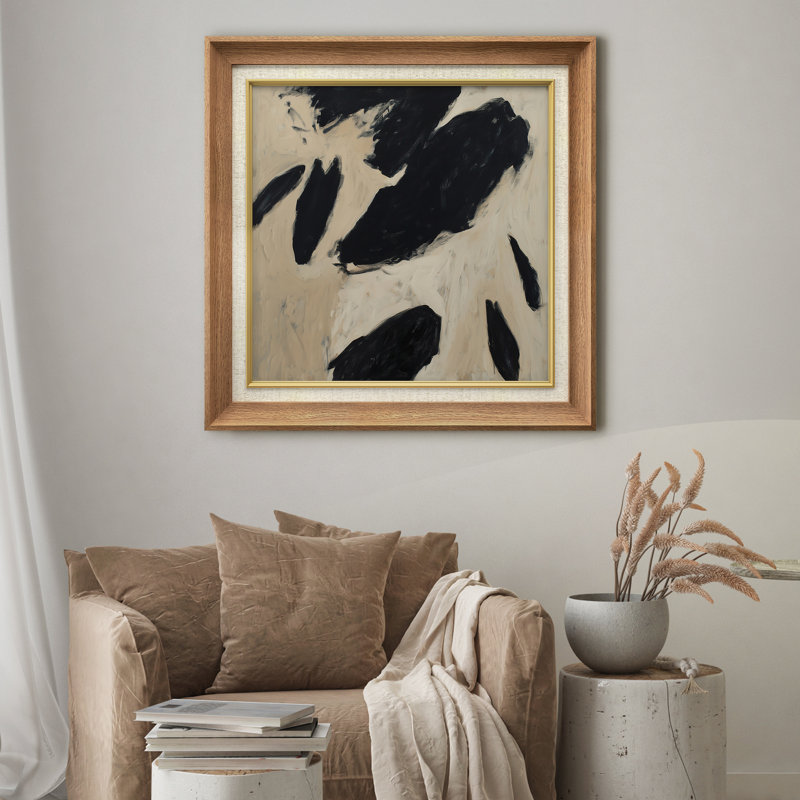 «Black and Beige Abstract Art», reproduction d'art sur papier encadrée, H 26 po x l 26 po x P 1,5 po