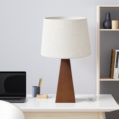 Lampe de table en bambou à intensité variable avec base conique et cordon transparent