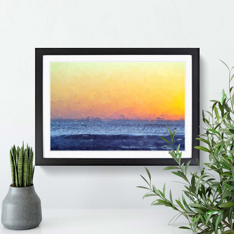Orange Sunset - Framed Print, 48cm H x 65cm W x 2cm D, Black Framed