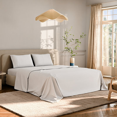 Stoa Paris 300TC CVC Full Sheet Set, 4-Piece Bedsheet Set with 1 Flat Sheet, 1 Fitted Sheet & 2 Pillowcases, White