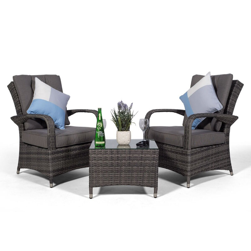 2 Seater Rattan Conversation Set, Dark Grey, Dark Grey