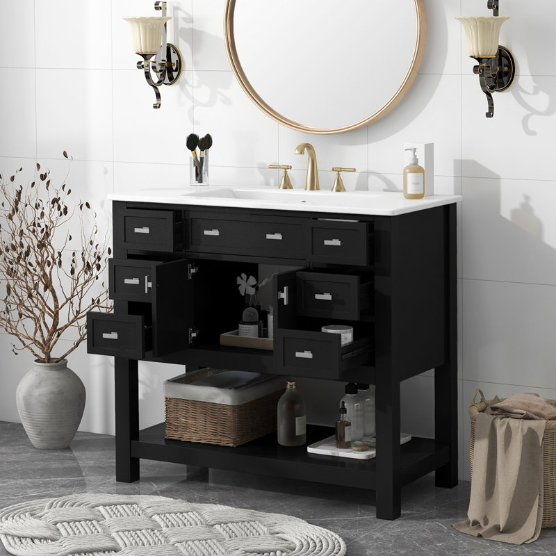 Meuble-lavabo 36 po avec lavabo supérieur, Noir