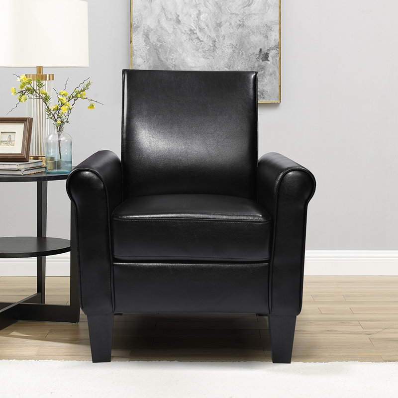 Deundria Comfy PU leather Upholstered Accent Chair, Black Leather