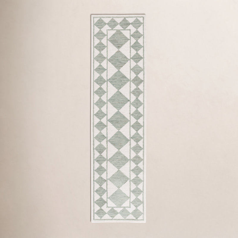 Tapis géométrique touffeté à la main Wharton, Tapis de couloir 2 pi 3 po x 9 pi