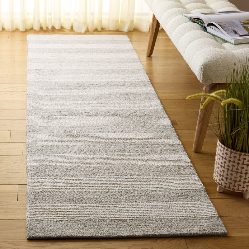Pine 801 Hand Tufted Wool; Cotton; Latex Striped Rug in Beige/Ivory, Runner 2'3" x 8'
