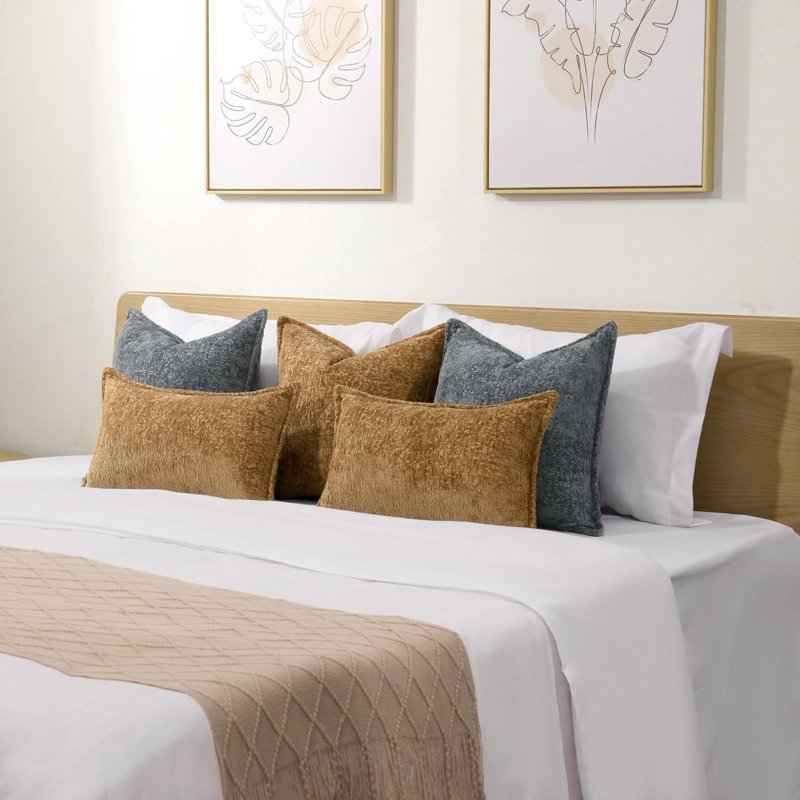 Paquet de 2 housses de coussins décoratifs en chenille pour canapés de salon, Bleu