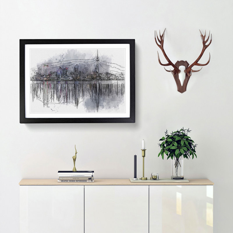 Reflections of the Auckland Skyline in Abstract - Picture Frame Graphic Art Print, Black Framed, 36cm H x 48cm W x 2cm D