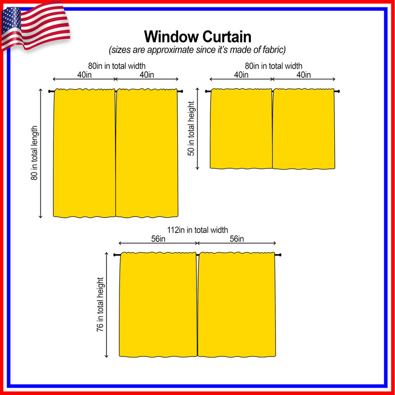 Solid Yellow Background Window Curtains Solid Color Sheer & Room Darkening - 2 Panels, 20in x 60in - 2 panels, Sheer