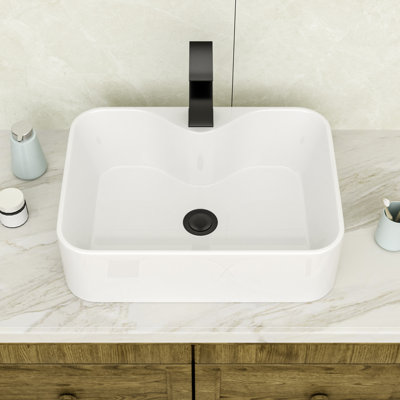 Bathroom Vessel Sink Rectangular Above Counter White Ceramic Vessel Sink with Faucet Hole