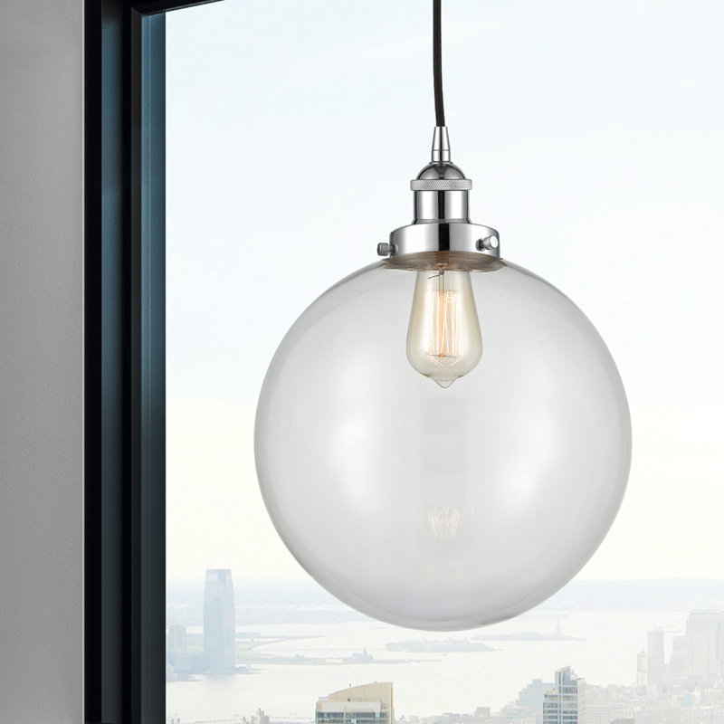 Luminaire suspendu simple à 1 lumière Frederick, H 15,5 po x l 12 po x P 12 po, Transparent, Chrome poli