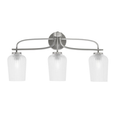 Cavella 3 Light Bath Bar Shown With 5" Clear Textured Glass
